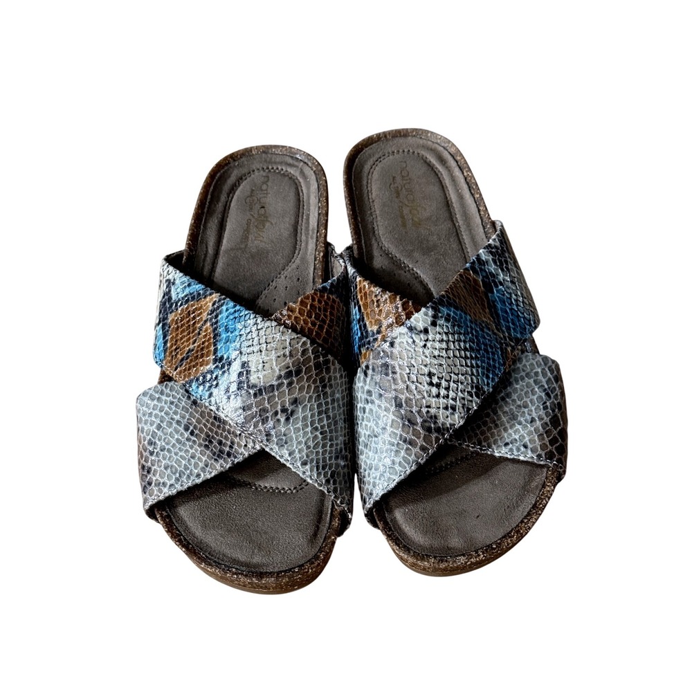 Natural Soul Snakeskin Print Cork Wedge Slide Sandals Blue Brown‎ Grey Womens